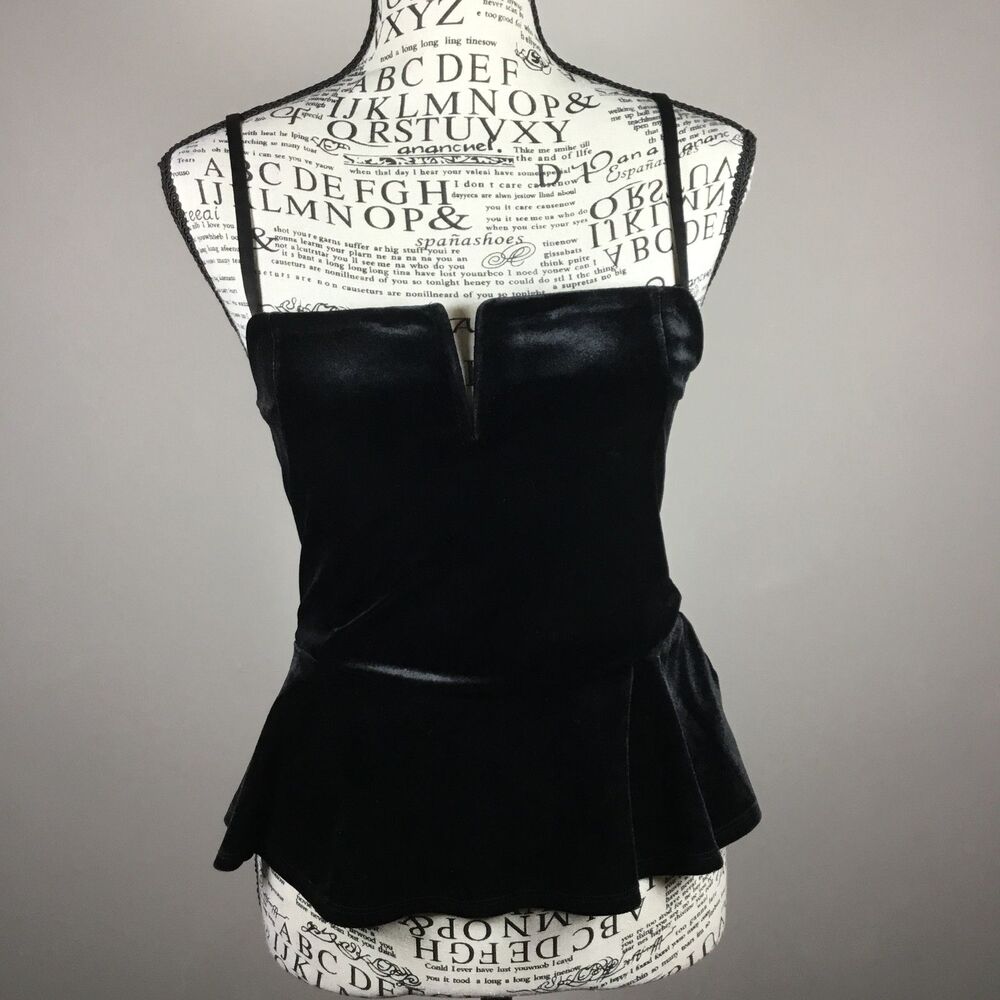 Black velvet fit 'n flare camisole adjustable spaghetti strap witchy goth XS